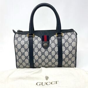 Gucci Vintage GG Monogram Supreme Boston Handbag PVC Leather Navy